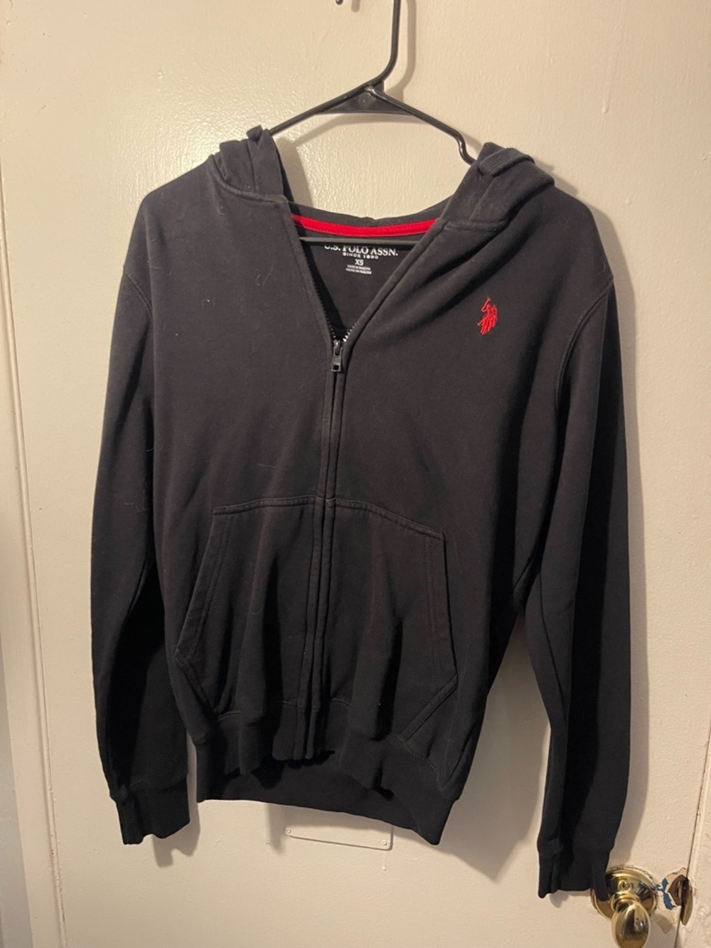 U.S. Polo Assn. Black Zip-Up Hoodie with Red Logo